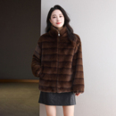 海宁皮草外套女2025新款 毛毛环保贵气感小个子龙猫横条纹拉链 短款