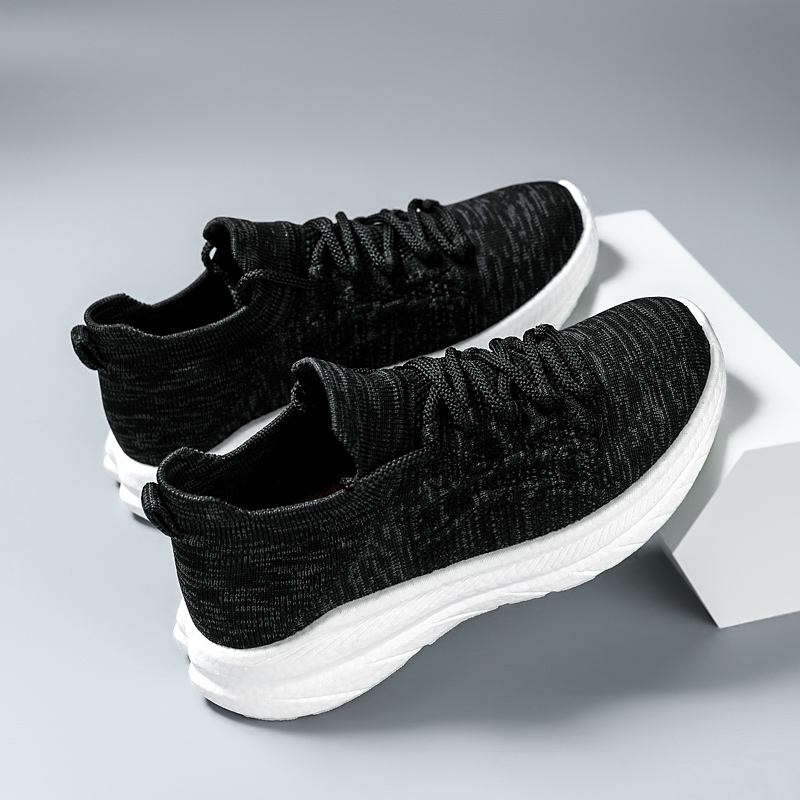 步因美品质男鞋休闲系带软底健步鞋透气飞织网面运动鞋讲台鞋弹力