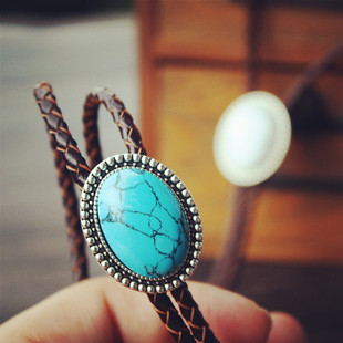 牛皮领绳女个性 TIE韩版 项链毛衣链 原创松石波洛领带男BOLO 暮光