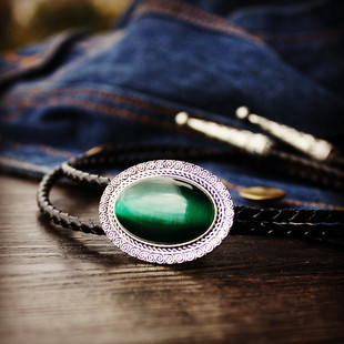 女 TIE复古西部牛仔领绳 原创清新文艺墨绿色猫眼波洛领带男 BOLO