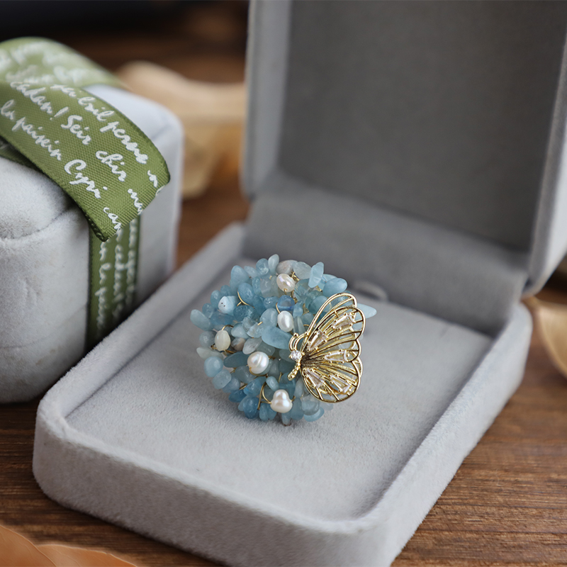 复古海蓝宝碎石度假风镶锆石胸针