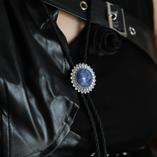 天青色等烟雨 复古简约蓝纹石小款镶嵌波洛领带男 BOLO TIE