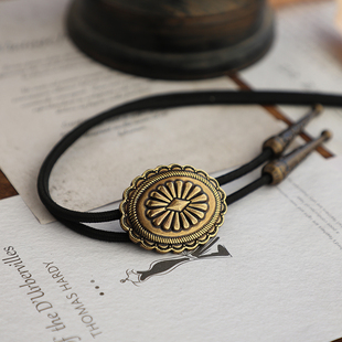 西部牛仔BOLO 古铜色波洛领带男士 TIE领绳暗黑系 大款 复古唐草经典