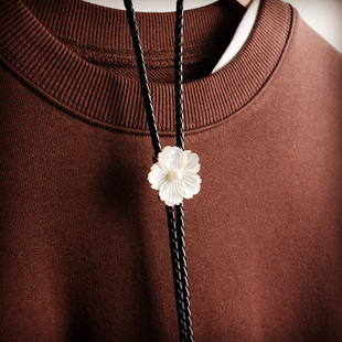 原创手工设计贝壳雕花珍珠波洛领带男BOLOTIE领绳女皮绳贝海拾珠