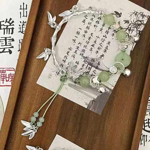 女钛钢中式古风竹节串珠手链