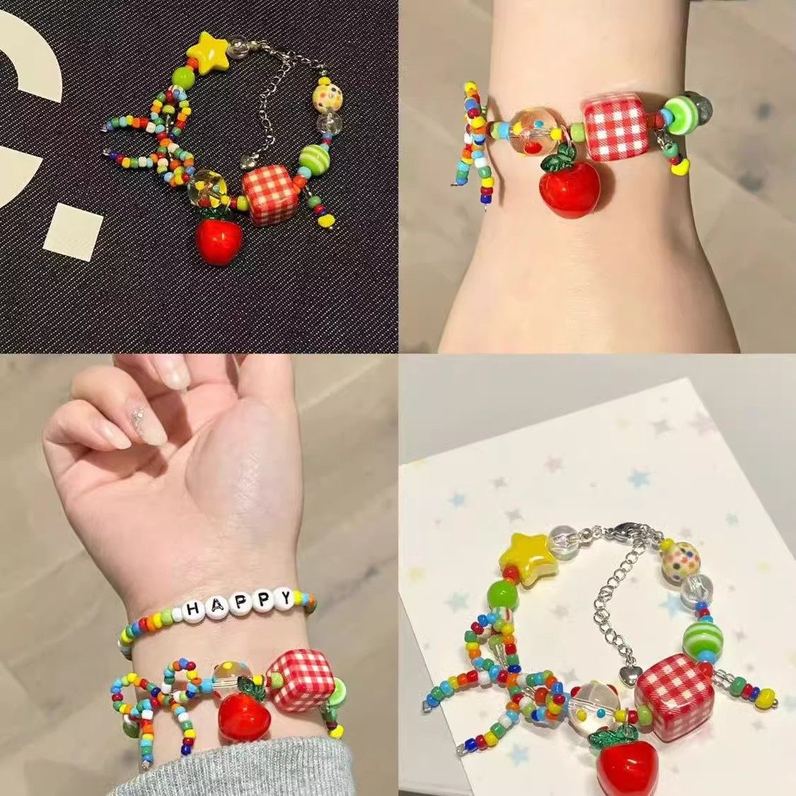 「苹果乐园」多巴胺彩色苹果星星串珠手链2025新款轻奢夏日手饰女,饰品/流行首饰/时尚饰品新,手链,淘宝优惠券,粉丝福利购,淘宝优惠卷