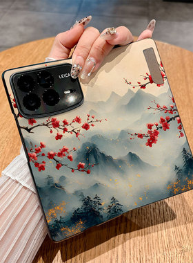 适用小米Mixfold4手机壳Mixfold3翻盖皮套Mixfold2防摔24o72PX77C时尚插画仿皮创意彩绘保护套新款个性商务潮