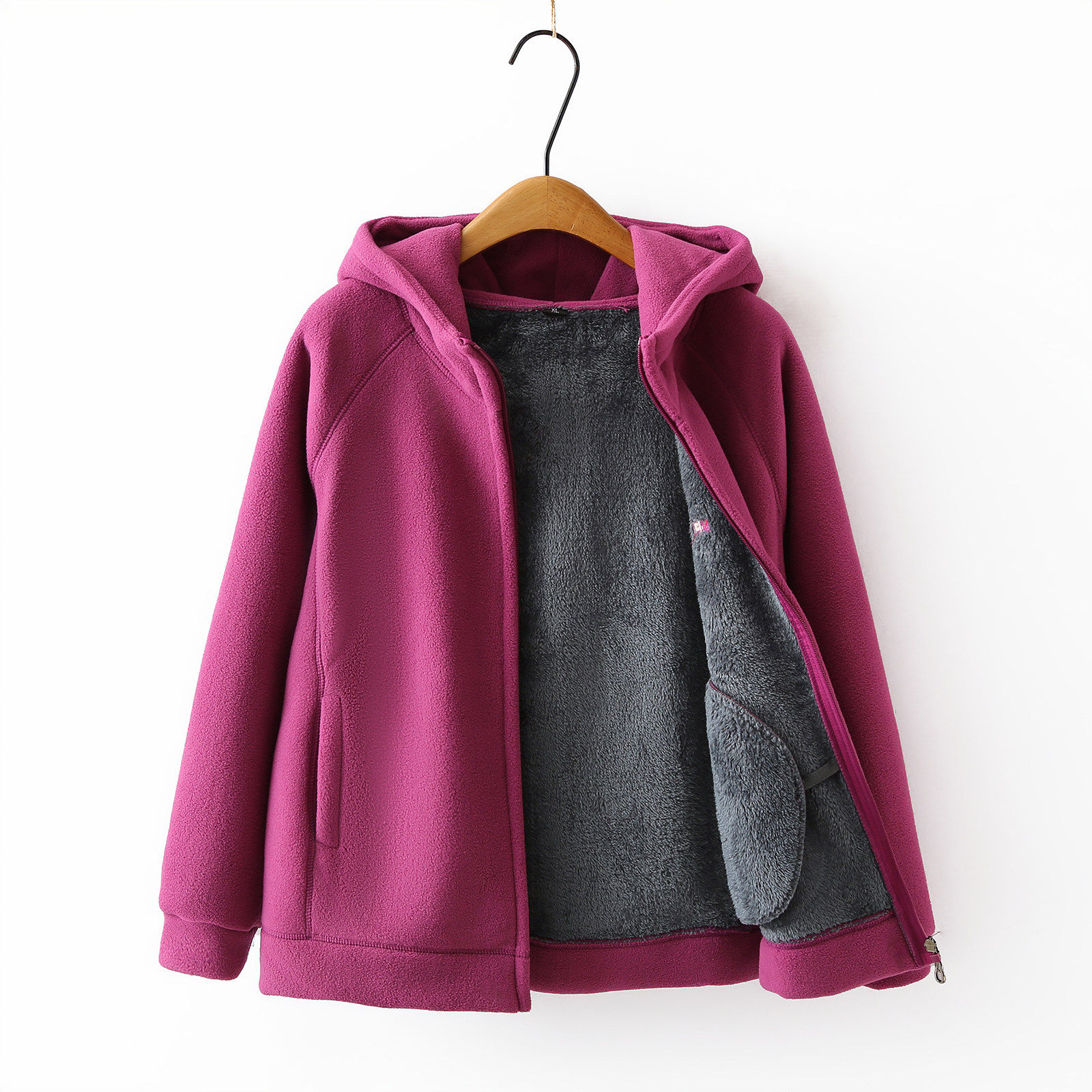 中老年妈妈休闲外套加绒加厚连帽卫衣女秋冬新款奶奶秋冬装抓绒衣