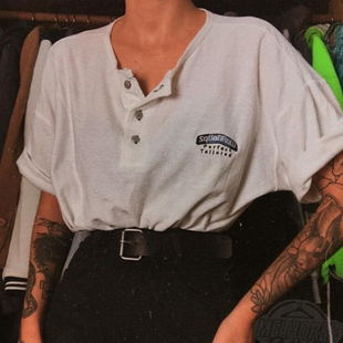 刺绣T恤女潮ins短袖 Vintage 复古白色慵懒风薄款 美式 上衣婋贰 Wen