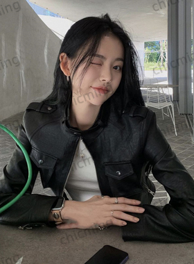 Vintage Wen 2025秋款休闲温柔中性风黑色拉链气质皮衣ins外套女