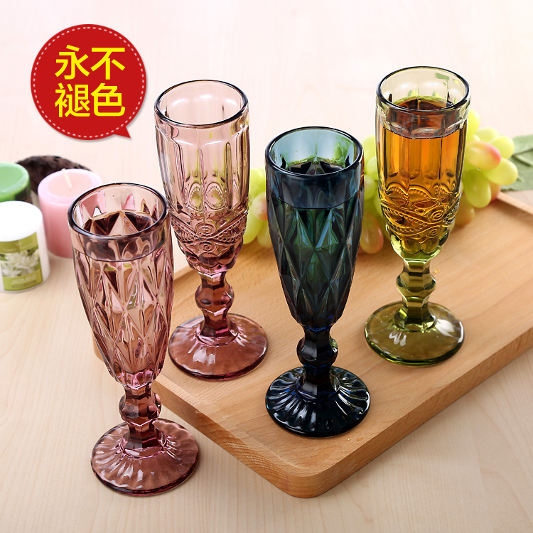 复古风彩色浮雕创意小号香槟杯