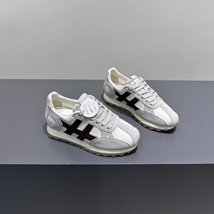 h家2025新款系带防滑阿甘鞋男女款轻便德训鞋真皮拼色休闲运动鞋