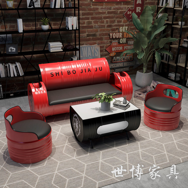 个性卡座复古铁艺油桶服装店办公茶几酒吧沙发loft工业风桌椅欧式
