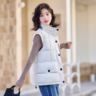 2025年新款 秋冬季 宽松加厚马夹外套女 口短款 羽绒棉马甲女螺纹袖
