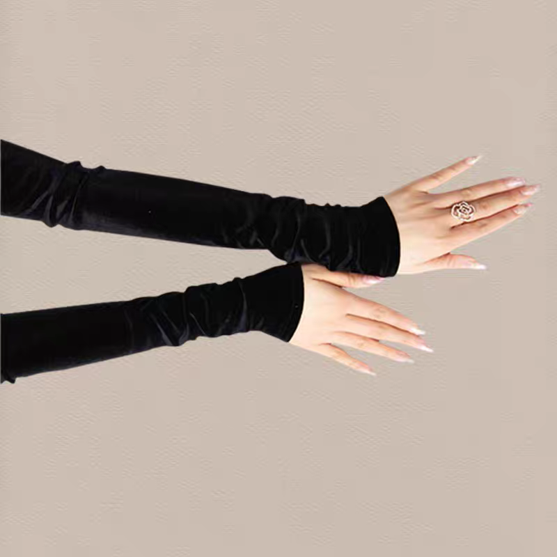 加长款袖套女金丝绒手臂套春秋冬保暖开车防晒胳膊袖筒黑色假袖子