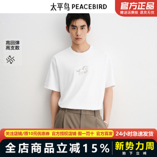 商场同款 刺绣体恤衫 太平鸟男装 T恤秋新款 B1CNF3122 高弹力短袖