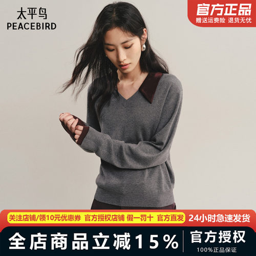 【商场同款】太平鸟25秋季新款V领潮流撞色羊毛混纺套衫A1EEF3507