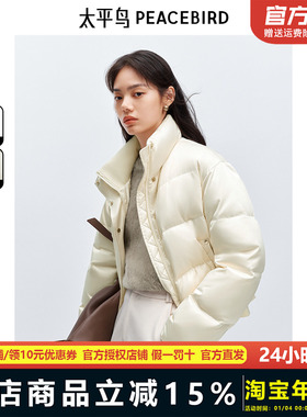太平鸟女缎面羽绒服24冬针织拼接立领面包服保暖外套AAACE422E01