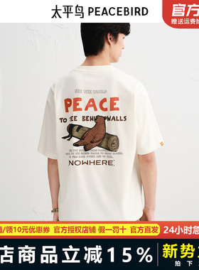 【Jonas联名】太平鸟男装 重磅刺绣宽松白色短袖T恤男B2CNF3201