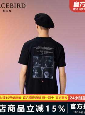 【音乐青年】太平鸟男装 潮流美式复古黑色短袖T恤男B1CND3101