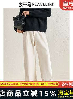 太平鸟男装休闲裤24冬新款宽松直筒阔腿裤百搭刺绣长裤BBGBE414J