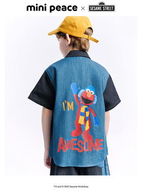 MINIPEACE×芝麻街联名太平鸟童装男童舒适牛仔衬衫外套短袖夏装