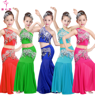 儿童傣族舞蹈服女童孔雀舞演出服少儿傣族舞蹈裙彩云之南舞蹈服装