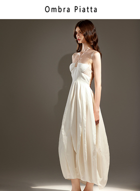 Ombra Piatta25春夏新长吊带裙暗黑露背小众独特蓬蓬连衣裙高级感