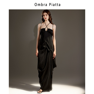 Ombra Piatta原创小众设计感度假风铜氨拼蕾丝露背独特吊带连衣裙