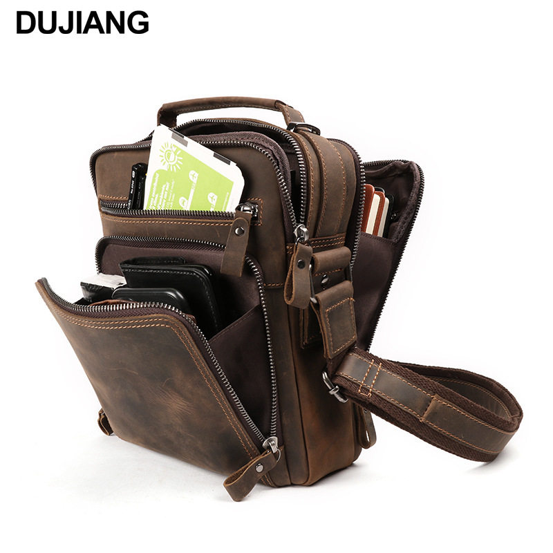 新品男士单肩皮包复古疯马皮斜挎包休闲大容量背包高级感真皮男包