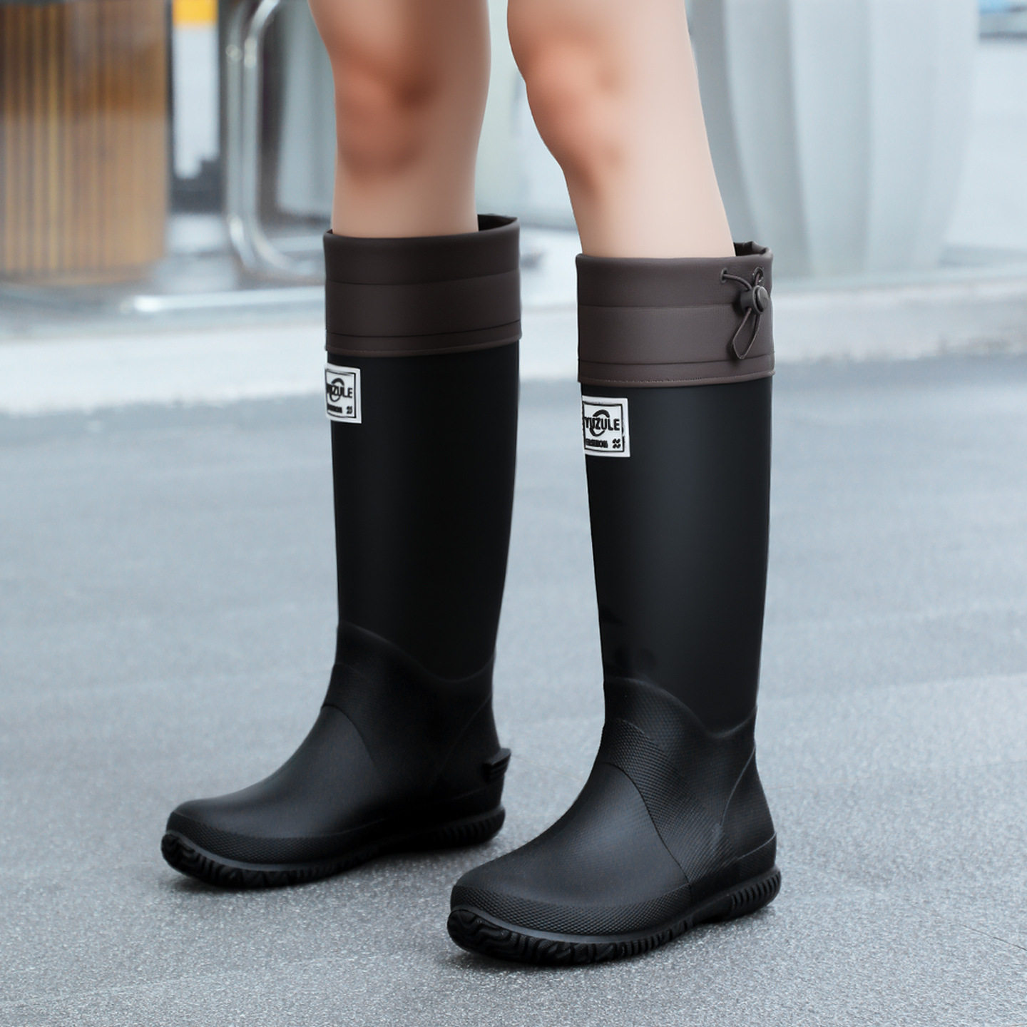 可折叠雨鞋男高筒防水鞋柔软防滑水鞋长筒雨靴户外时尚便携水靴男