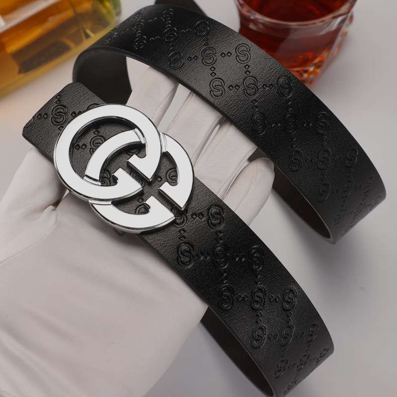 男士真皮潮流皮带牛皮男款青年平滑扣时尚腰带年轻人百搭双G裤带