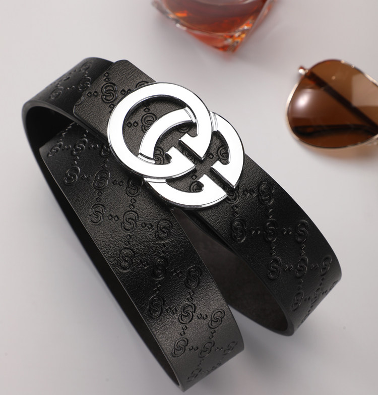 新款男士真皮潮流皮带牛皮青年平滑扣时尚腰带年轻人百搭双G裤带