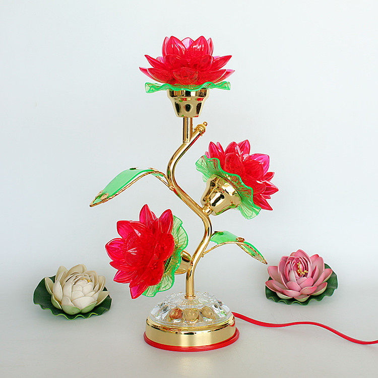 包邮阿陀尔LED红色仿水晶莲花灯三品荷花家用供佛灯佛供灯长明灯