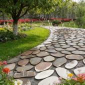 天然鹅卵石踏步石花园草坪庭院青石火烧汀步铺别墅公园户外铺路
