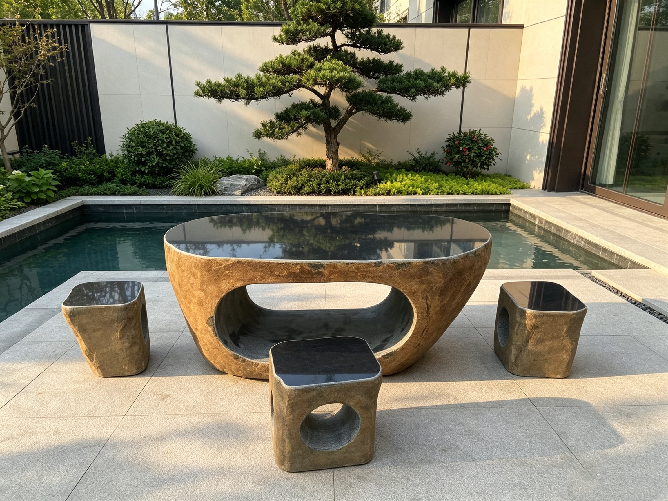 户外石桌石凳庭院花园户外天然户外桌椅户外别墅装饰