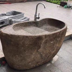 庭院花园摆件 天然鹅卵石头户外洗衣水槽一体洗手盆户外中式