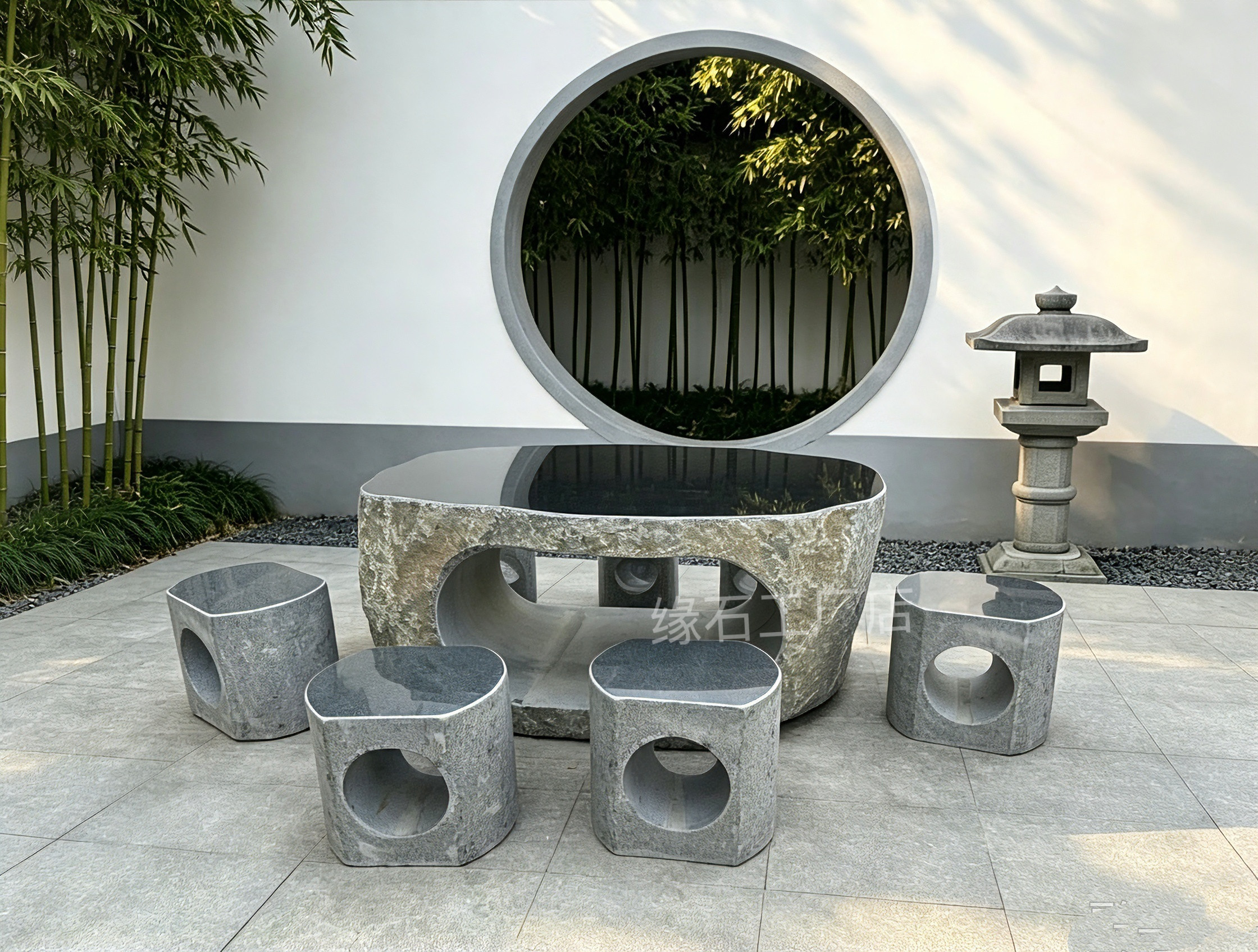整石石桌石凳庭院花园别墅装饰