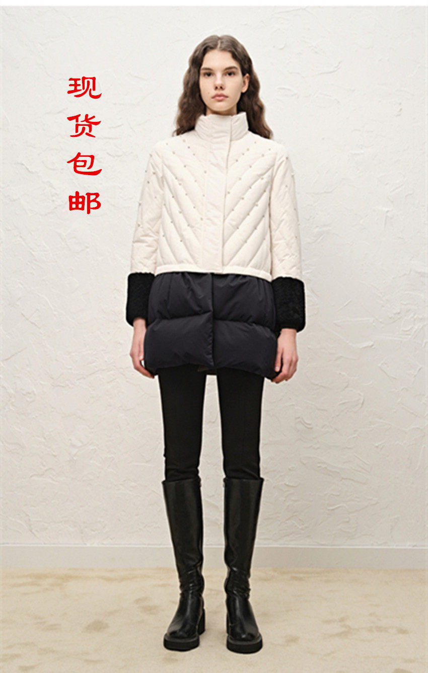 妘轻奢高端定制2022冬季新款小香风斜纹钉珠A型羽绒服1C62508500