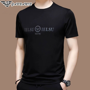 正品意大利名牌男圆领短袖t恤冰丝2025夏季新款薄款高端男装体恤