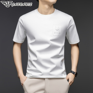 正品意大利名牌男士圆领短袖t恤冰丝光棉2025新款夏季男高端体恤