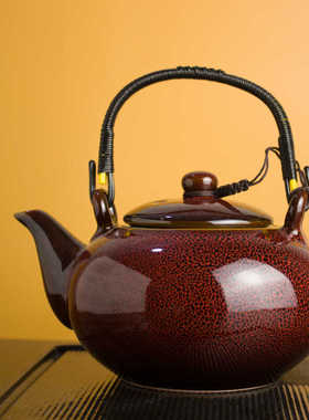 2024窑变红色陶瓷提梁壶茶具大容量泡茶壶酒店宾馆茶楼商用泡茶壶