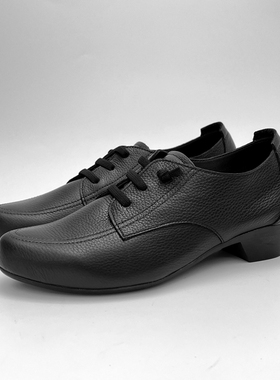 柜雅氏女鞋中跟真皮软面软底粗跟工作鞋深口柔软舒适皮鞋系带单鞋