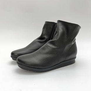 柜雅氏女靴平底真皮加厚绒里雪地靴保暖软面软底头层牛皮妈妈短靴