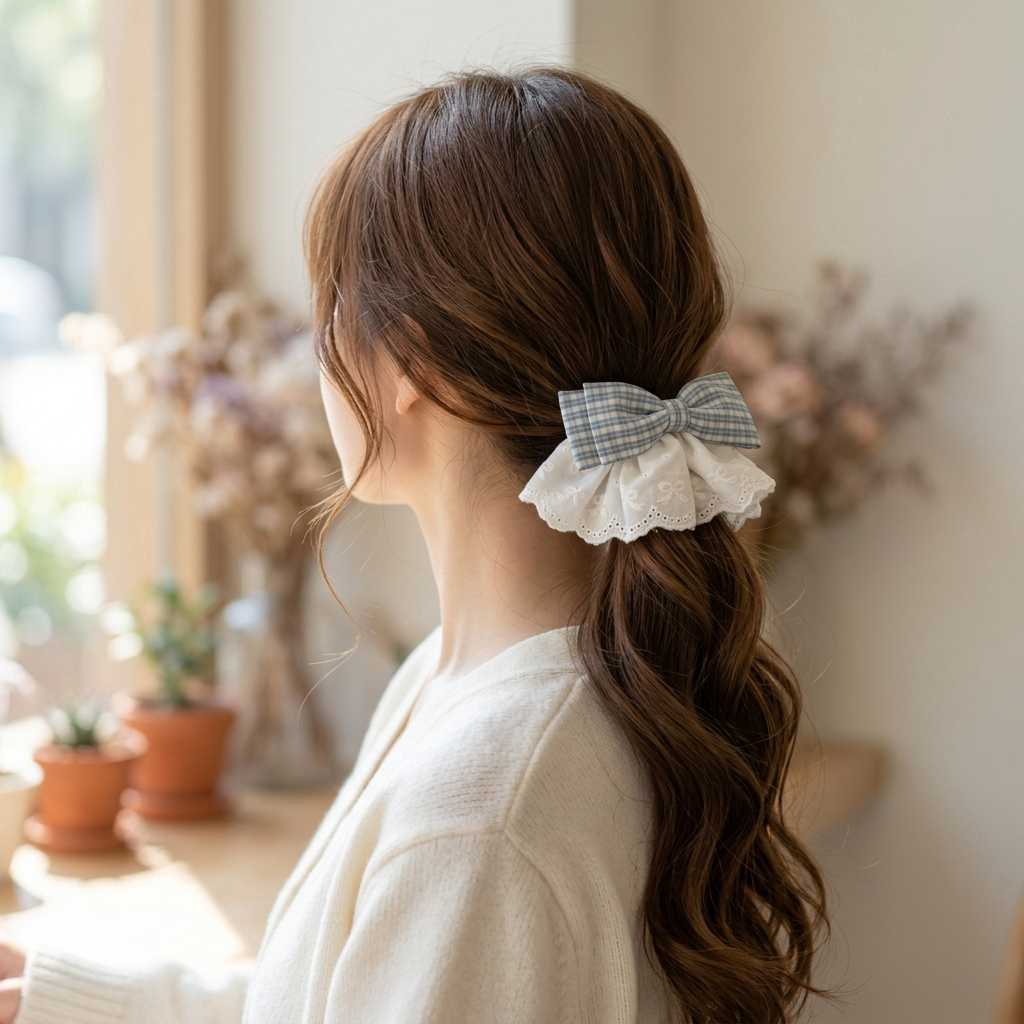 JK格纹蕾丝弹簧夹顶夹钢夹不伤发森系清新甜美风发夹2026春夏新款