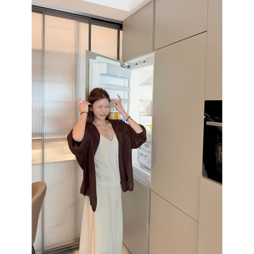 EASE 松弛美女氛围 丝羊绒复古深巧棕披肩开衫
