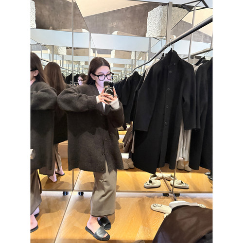 EASE 私服线 ruo*han拼接灰绿色精致感中长款后开叉气质低腰半裙