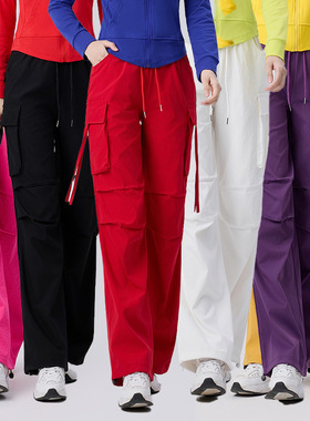 高腰飘带工装裤女直筒休闲美式束脚裤宽松阔腿速干抽绳运动裤YM