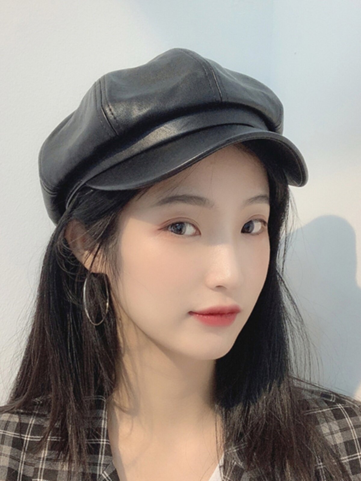 프렌치 쿠어 케바 베레모 여성용 가죽 블랙 다목적 복고풍 문학 화가 모자 인터넷 연예인 팔각형 모자