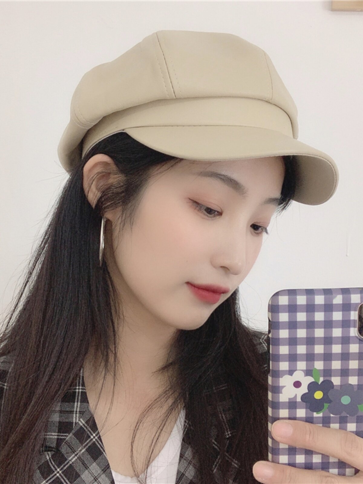 프렌치 쿠어 케바 베레모 여성용 가죽 블랙 다목적 복고풍 문학 화가 모자 인터넷 연예인 팔각형 모자